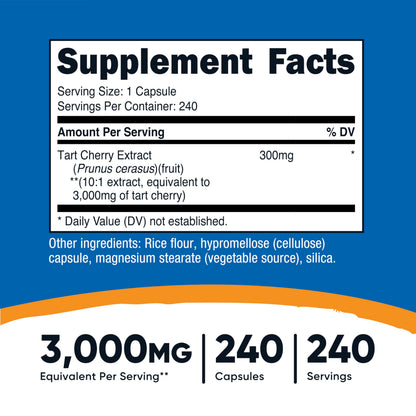 Nutricost Tart Cherry Extract 240 Vegetarian Capsules for 240 Servings per Bottle - Gluten Free, Non-GMO Nutricost