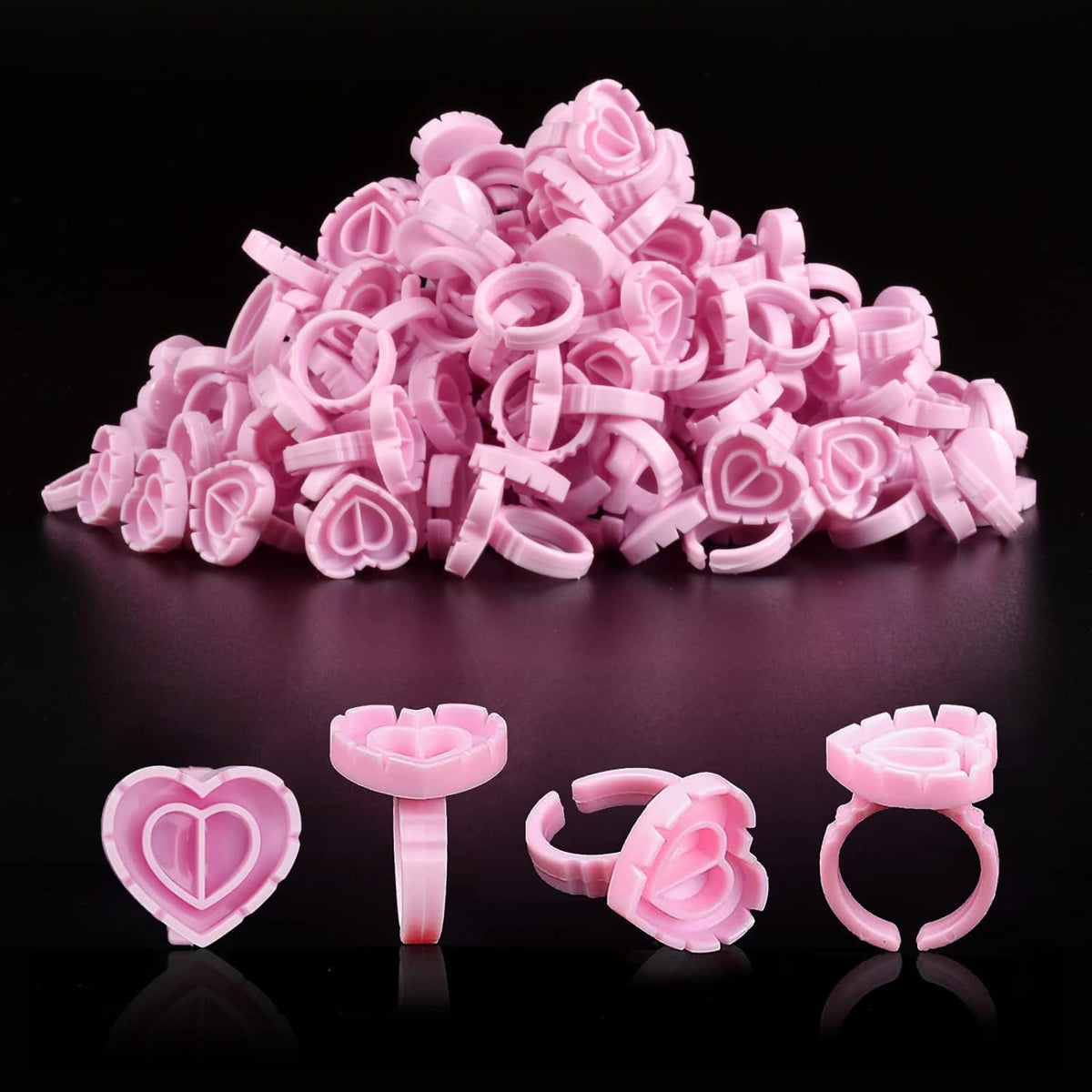 NXJ INFILILA Glue Rings for Eyelash Extensions 100PCS Disposable Rings For Lashes Lovely Heart Shape, Makeup Plastic Nail Art Glue Cups Lash Extension Supplies for Eyelash Extensions NXJ INFILILA