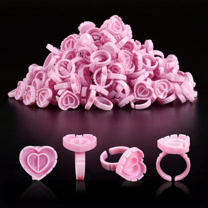 NXJ INFILILA Glue Rings for Eyelash Extensions 100PCS Disposable Rings For Lashes Lovely Heart Shape, Makeup Plastic Nail Art Glue Cups Lash Extension Supplies for Eyelash Extensions NXJ INFILILA