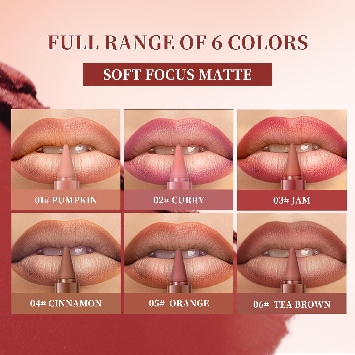 6 Pcs Gradient Lip Liner and Lipstick Combo Set - 2-in-1 Ombre Lipstick & Brown Lip Liner Duo - Waterproof, Long-Lasting, Matte Finish - Smudge-Proof, Full Coverage Lip Kit for Fuller & Plumper Lips Beauty Glazed
