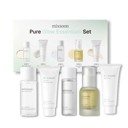 mixsoon Pure Glow Essentials Set - 5-Step Skincare Kit - Travel kit, Travel size kit, Hydrating Skincare Gift Set (15ml*1+20ml*3+30ml*1) Korean Glass Skin Care mixsoon