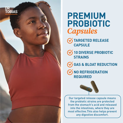 Dr. Tobias Probiotics 30 Billion, 10 Strains, 30 Billion CFU's, Targeted Release Probiotics for Women & Men, Supports Digestive Health, Shelf-Stable, Dr. Tobias