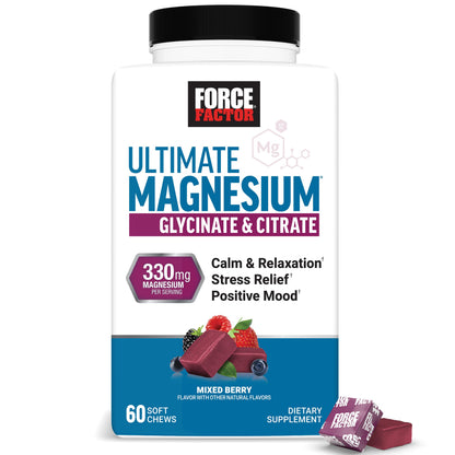 Force Factor Ultimate Magnesium Supplement, 330mg Magnesium Glycinate & Magnesium Citrate, Like Magnesium Gummies, Support Calm, Relaxation, Force Factor