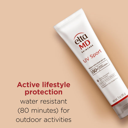 EltaMD UV Sport Sunscreen, Water and Sweat Resistant 80 Min, SPF 50, 3 oz EltaMD