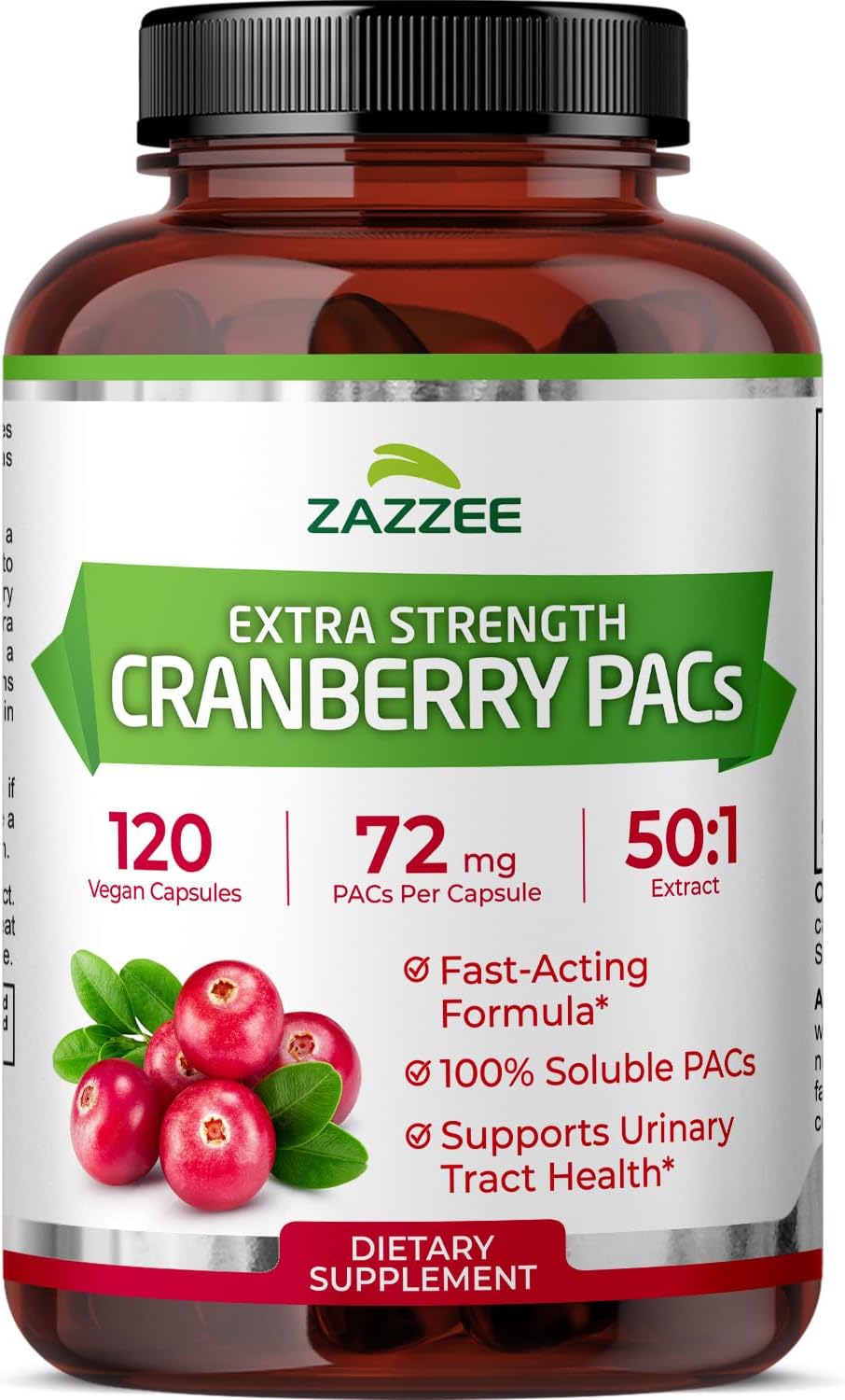 Zazzee Cranberry PACs 72 mg per Capsule, 50:1 Extract, 120 Vegan Capsules, 2X Strength, 4 Month Supply, Fast-Acting, Effective Urinary Tract & Bladder Support, 100% Soluble PACs, Made in the USA Gsupps Australia