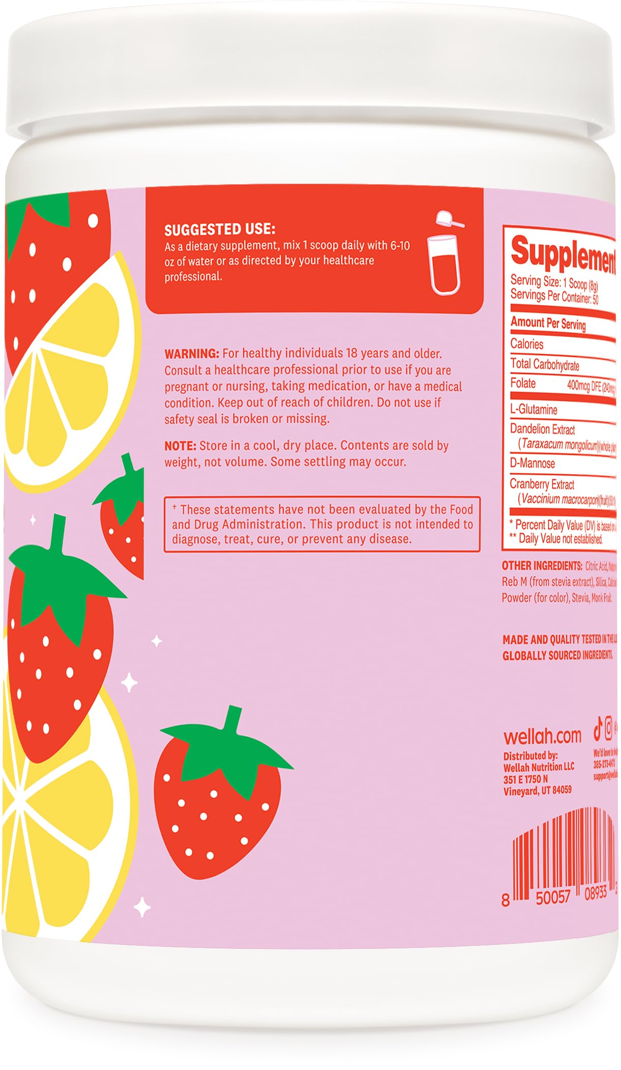 Wellah L-Glutamine Strawberry Lemonade Flavored (50 Servings) - 5g L-Glutamine Per Serving, Sweetened with Stevia Wellah buy australia supplements