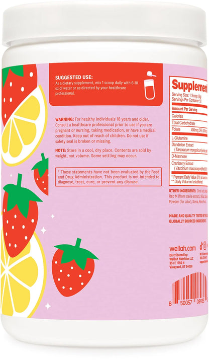 Wellah L-Glutamine Strawberry Lemonade Flavored (50 Servings) - 5g L-Glutamine Per Serving, Sweetened with Stevia Wellah
