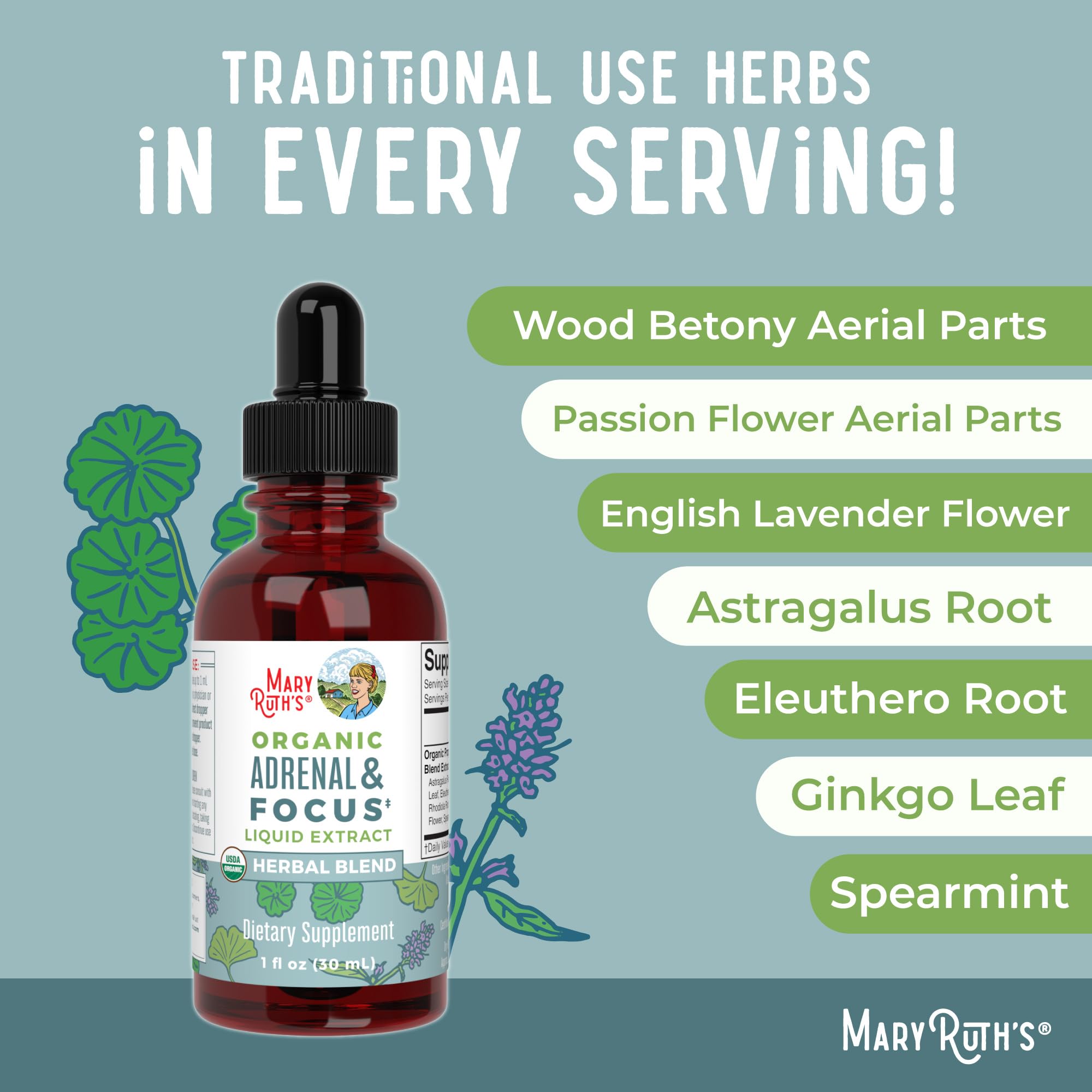 MaryRuth Organics - USDA Organic Brain Nootropic Supplement for Adults with Ginkgo Biloba & Astragalus | Focus & Adrenal Support | Brain & Memory Drops | Vegan | Non-GMO | Gluten Free | 30 Servings MARYRUTH'S buy australia supplements