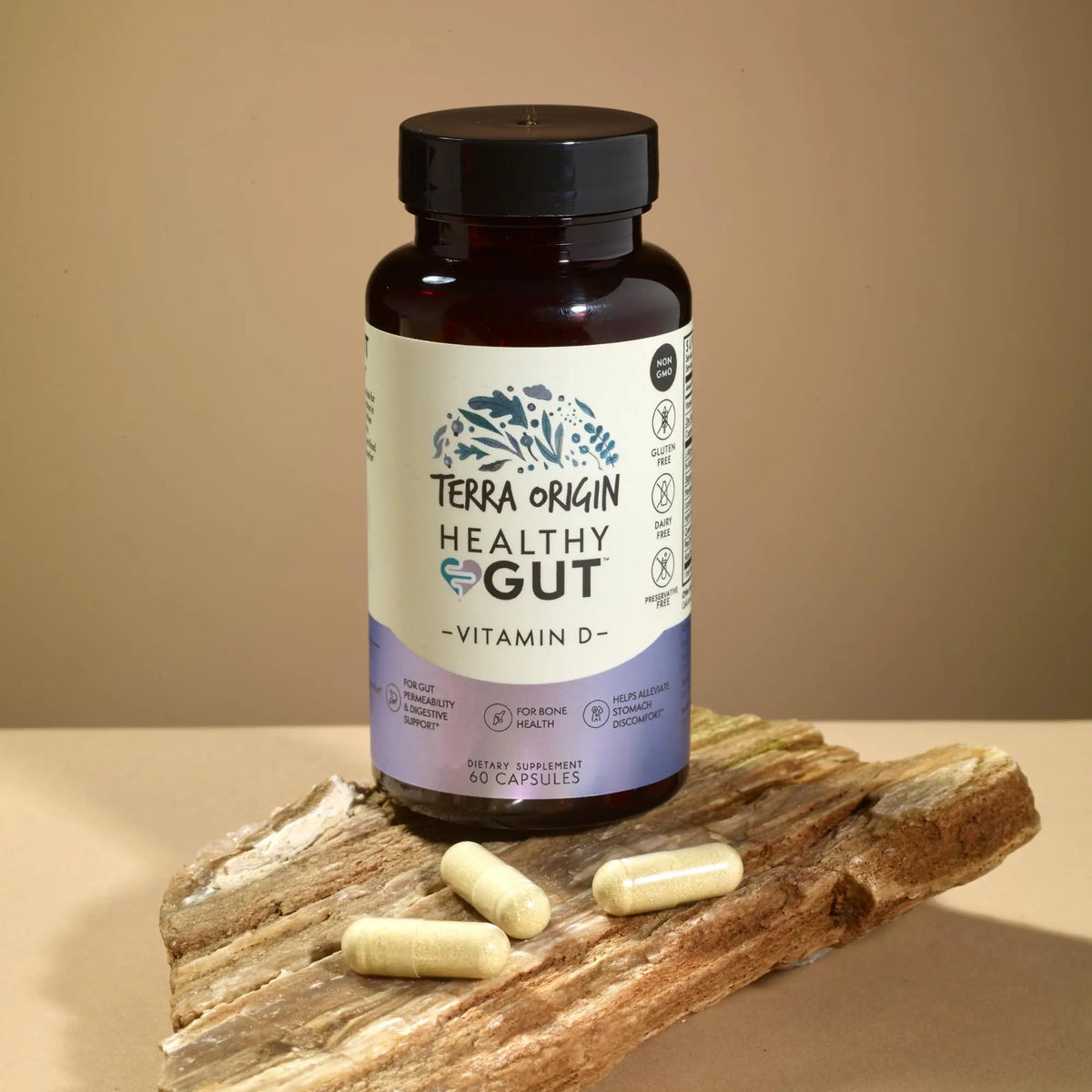 TERRA ORIGIN Healthy Gut with Vitamin D 5000 IU | 60 Capsules | Gut Health Supplements for Men and Women | Supports Digestion and Gas TERRA ORIGIN