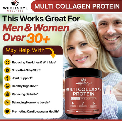 Wholesome Wellness Digestive Enzymes 1000MG Plus Prebiotics & Probiotics Supplement + Multi Collagen Protein Powder Hydrolyzed (Type I II III V X) Bundle Gsupps Australia