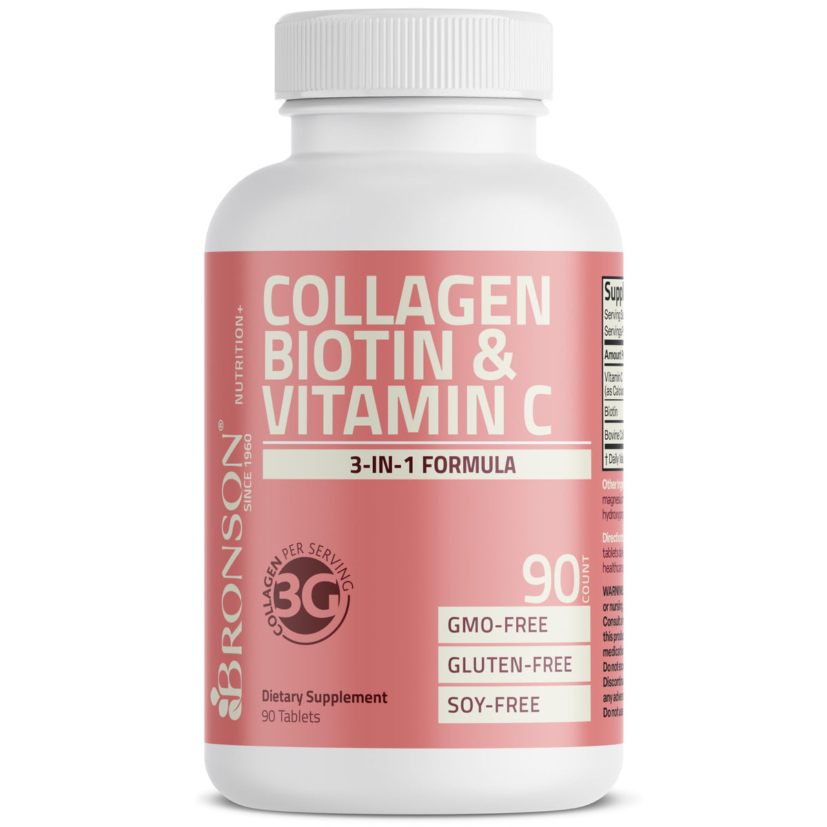 Bronson Collagen Peptides 3000mg (per Serving) with Biotin & Vitamin C - for Hair, Skin & Nails Support, Non-GMO, 90 Tablets Bronson