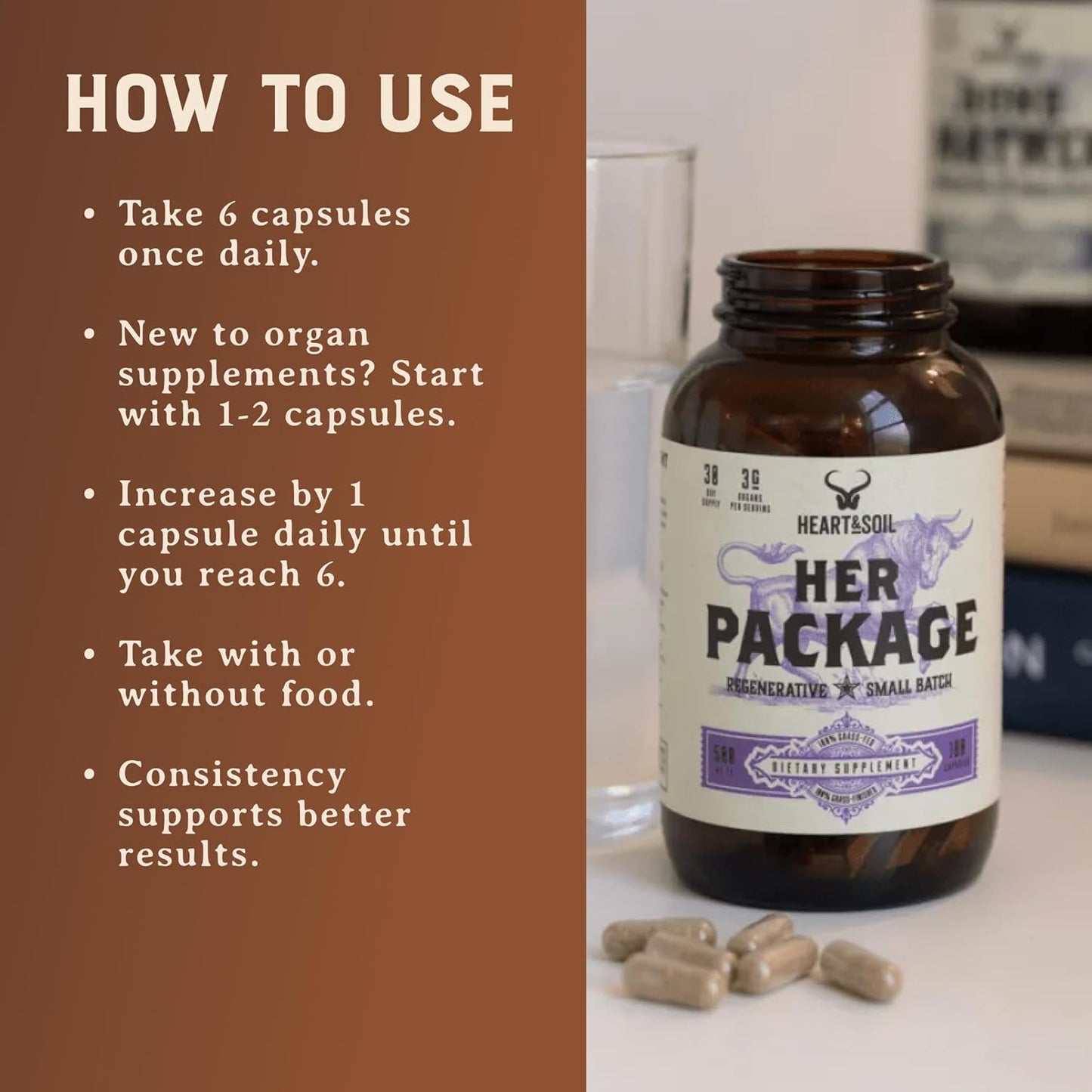 HEART & SOIL – Her Package – 100% Grass Fed & Finished Ovary, Uterus, Liver, & Kidney – Helps Maintain Hormone Balance & Reproductive Wellness - Menstrual & Menopause Support – 180 Capsules