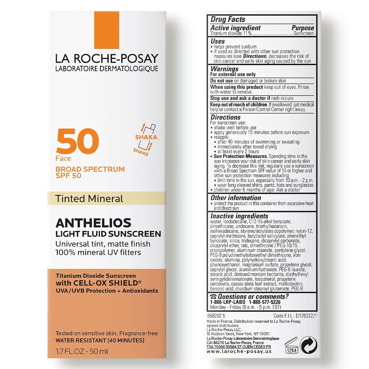 La Roche-Posay Anthelios Tinted Mineral Sunscreen for Face SPF 50, Light La Roche-Posay