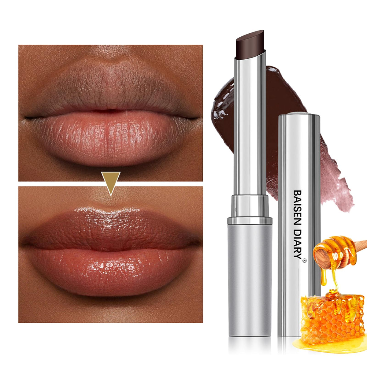 Honey Lipstick Tinted Lip Balm - Sheer Hydrating Lipstick for All Skin Tones - Moisturizing Lip Color, Nourishing Lip Balm with a Hint of Natural Black Cherry Tint BAISEN DIARY
