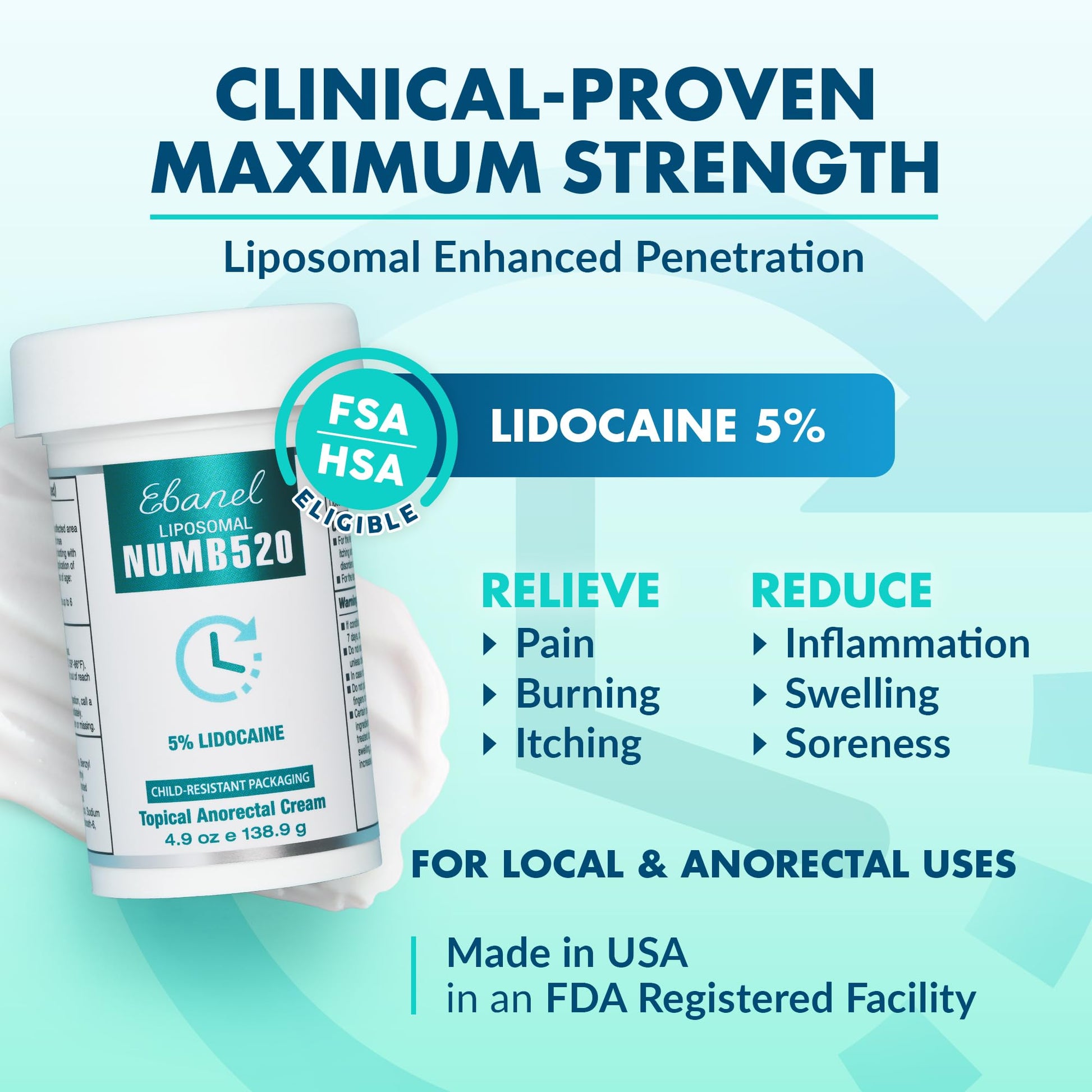 Ebanel 5% Lidocaine Numbing Cream, Pain Relief Burn Itch Cream, Maximum Strength Topical Anesthetic with Allantoin, Vitamin E for Local and Anorectal Uses, Hemorrhoid Treatment, 4.9 Oz Gosupps WWW buy australia supplements
