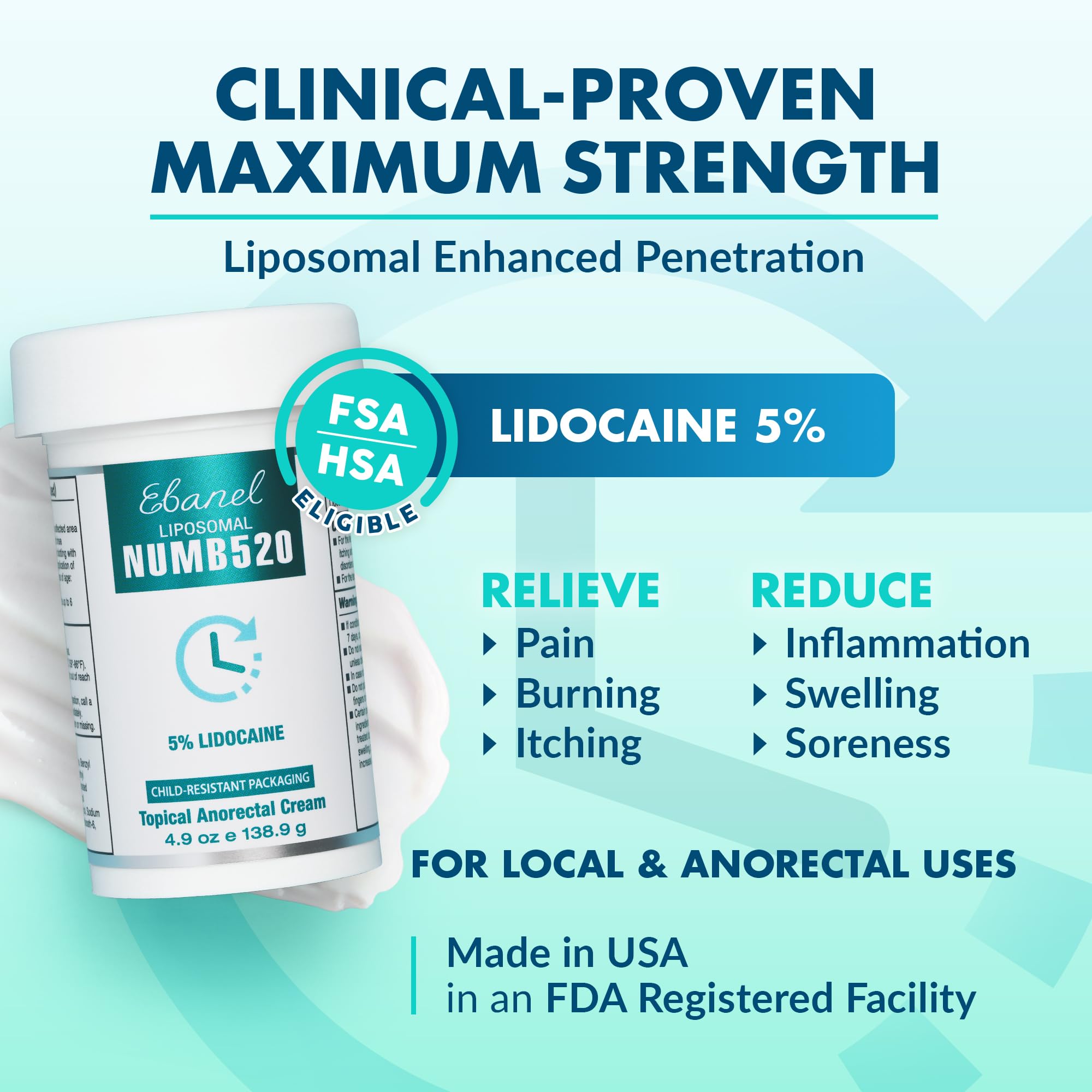 Ebanel 5% Lidocaine Numbing Cream, Pain Relief Burn Itch Cream, Maximum Strength Topical Anesthetic with Allantoin, Vitamin E for Local and Anorectal Uses, Hemorrhoid Treatment, 4.9 Oz Gosupps WWW buy australia supplements