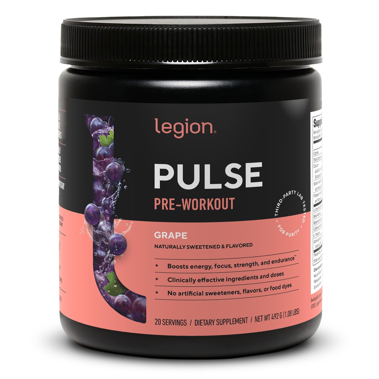 LEGION Pulse Pre Workout Supplement - All Natural Nitric Oxide Preworkout Drink to Boost Energy, Creatine Free, Naturally Sweetened, Beta Alanine, Citrulline, Alpha GPC (Fruit Punch)