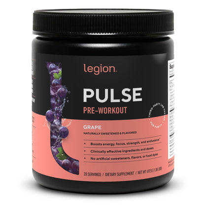 LEGION Pulse Pre Workout Supplement - All Natural Nitric Oxide Preworkout Drink to Boost Energy, Creatine Free, Naturally Sweetened, Beta Alanine, Citrulline, Alpha GPC (Fruit Punch)