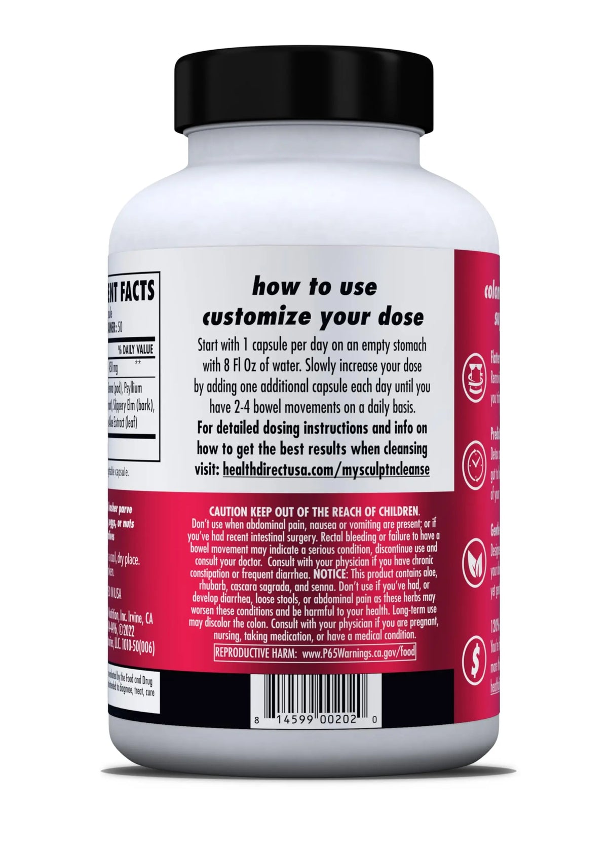 HEALTH DIRECT Sculpt n' Cleanse - Herbal Colon Cleanse for Digestive Health & Regularity - Natural Detox & Gut Flush Supplement - 50 Veggie Capsules HEALTH DIRECT