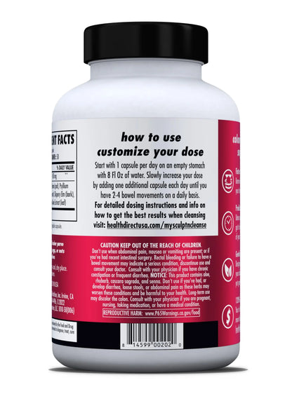 HEALTH DIRECT Sculpt n' Cleanse - Herbal Colon Cleanse for Digestive Health & Regularity - Natural Detox & Gut Flush Supplement - 50 Veggie Capsules HEALTH DIRECT