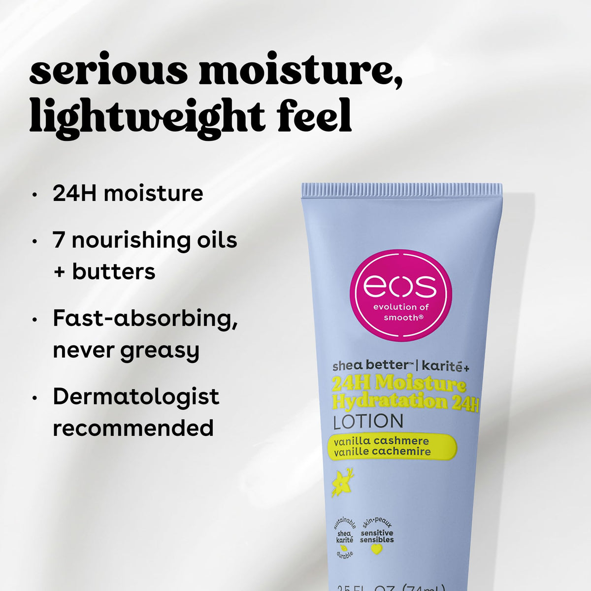 eos 24H Moisture Travel Body Lotion- Vanilla Cashmere, 2.5 fl oz eos