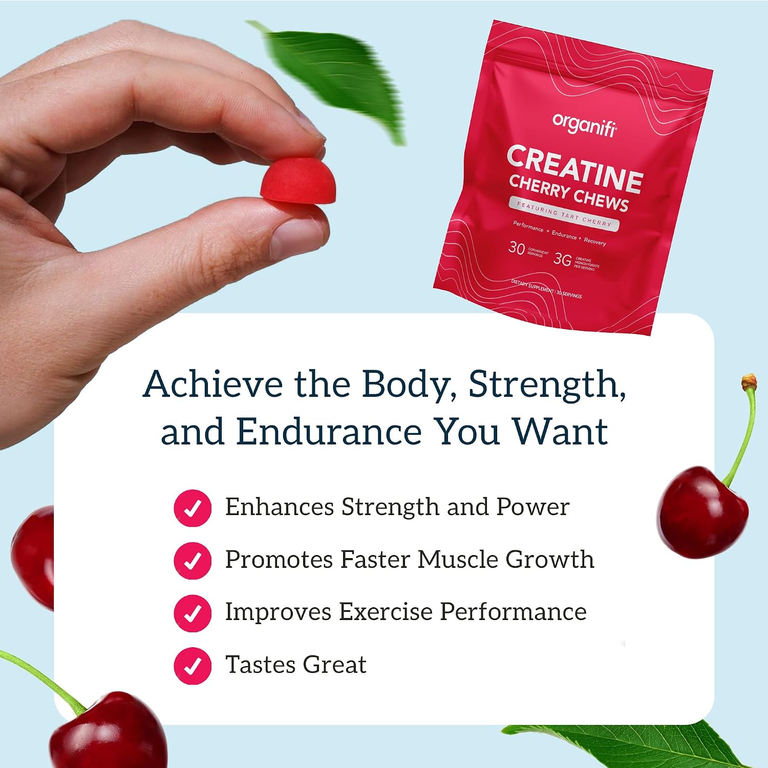 Organifi Strength and Mood Bundle - 30 Servings of Creatine Cherry Chews and Lemon Happy Drops - Delicious Creatine Monohydrate and Calming Saffron Gummies for Men and Women Gsupps Australia