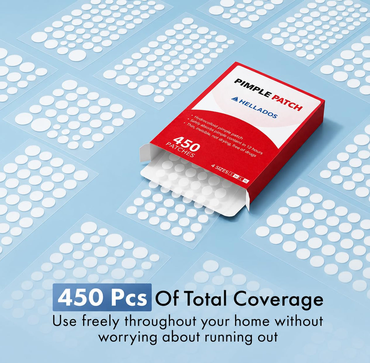 Hellados™ 450 Pimple Patches For Face, 4 Size Hydrocolloid Acne Patches Hellados