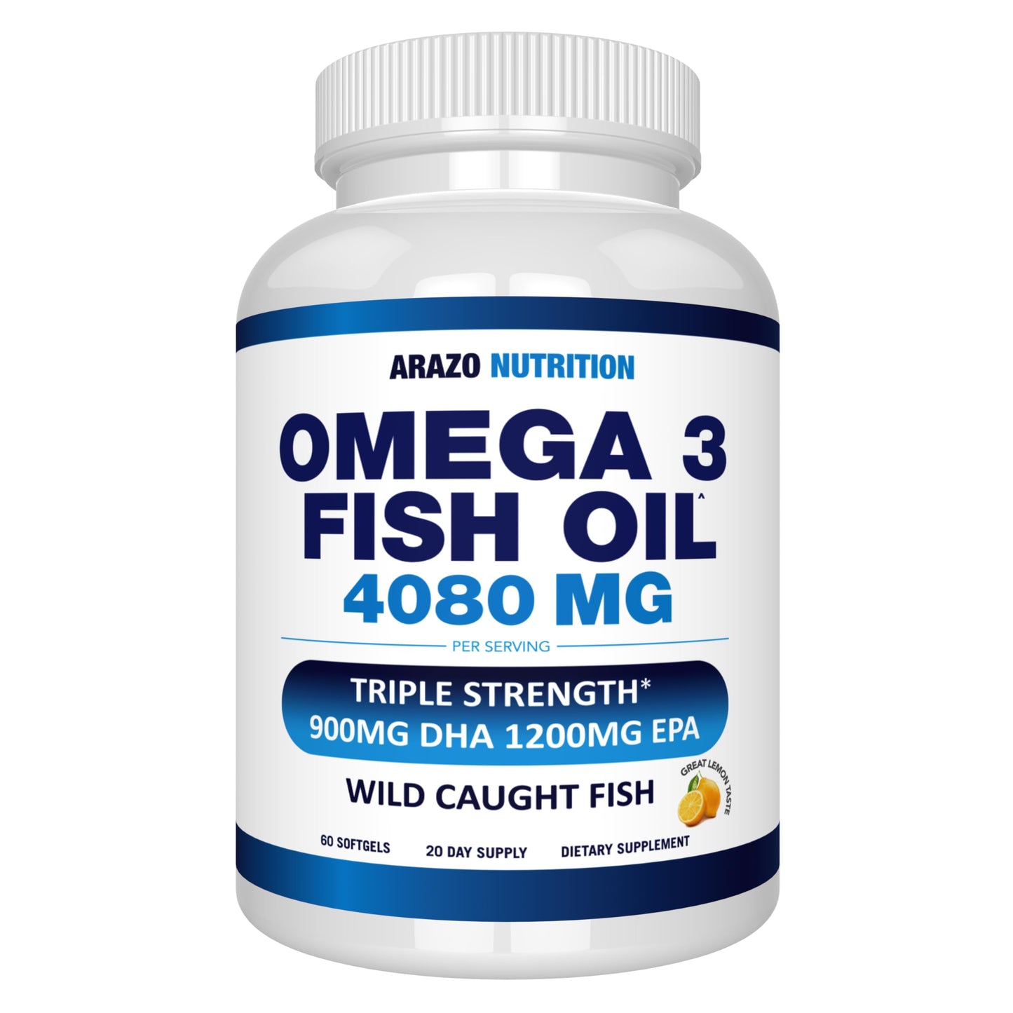 Arazo Nutrition Wild Caught Omega-3 Fish Oil Concentrate – 4,080mg per Serving – High EPA 1200mg & DHA 900mg – 120 Burpless Lemon Softgels Gsupps Australia