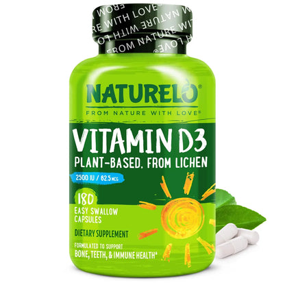 NATURELO Vitamin D - 2500 IU - Plant Based from Lichen - Natural D3 Supplement for Immune System, Bone Support, Joint Health - Vegan NATURELO
