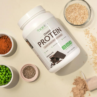BRAINMD Dr Amen Omni Protein Chocolate - 2.38 lbs - Plant-Based Protein Powder - Promotes Energy & Exercise Recovery - Vegan, Vegetarian, Sugar Free, Gluten Free - 30 Servings