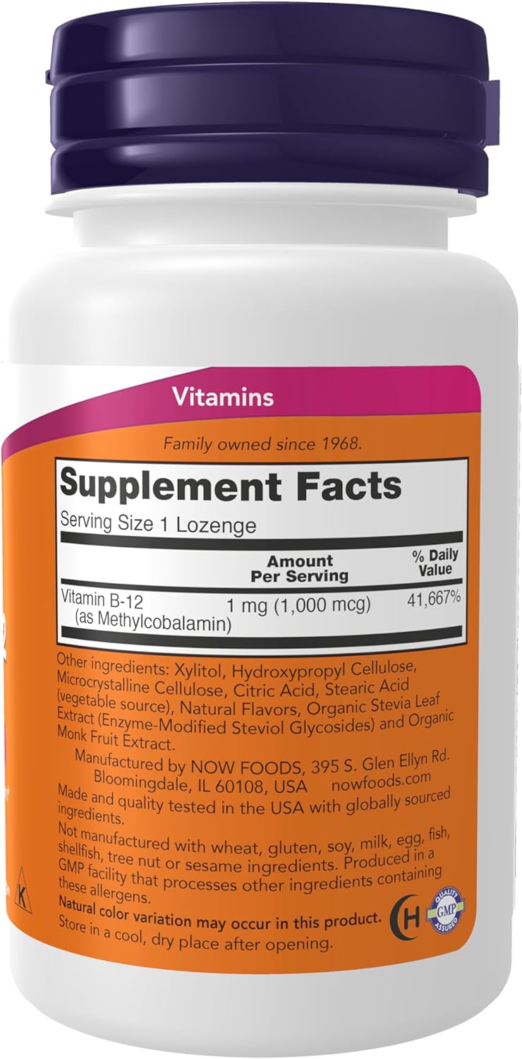 NOW Supplements, Methyl B-12 (Methylcobalamin) 1,000 mcg, Nervous System Health*, 100 Lozenges Gsupps Australia