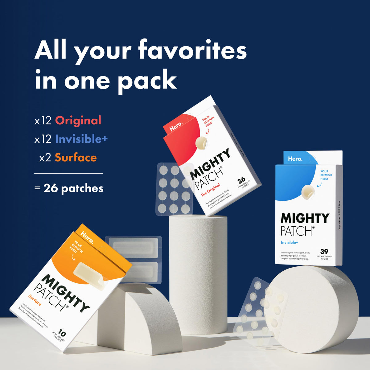 Mighty Patch Hero Cosmetics Variety Pack of Acne Pimple Patches, 26 Ct Mighty Patch
