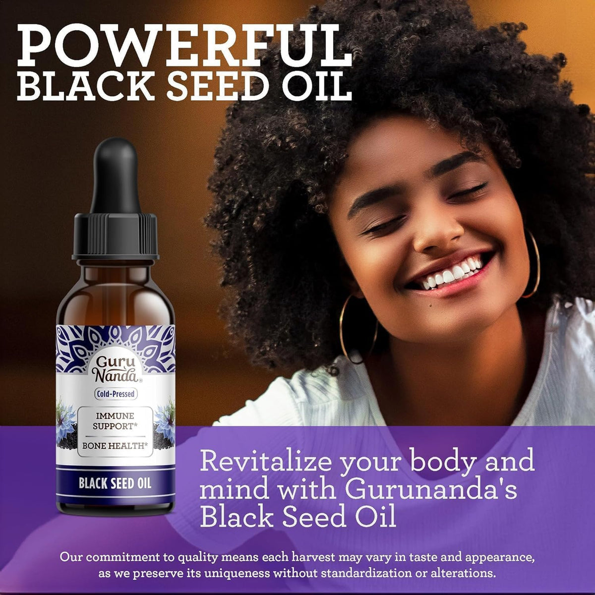 GuruNanda Black Seed Oil, Cold-Pressed Nigella Sativa - Rich in Vitamin D3 5000 Units, K2 & E, High Thymoquinone | Potent Antioxidant GuruNanda
