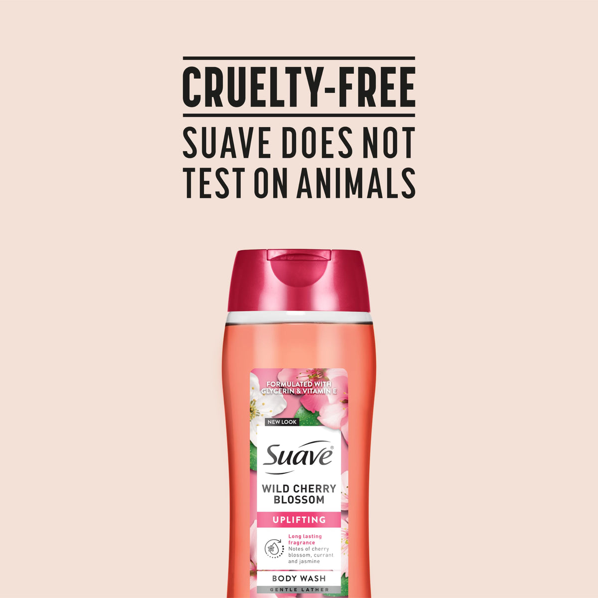 Suave Moisturizing Body Wash, with Wild Cherry Blossom and Vitamin E Extract, No Parabens, No Phtahaltes, 18 Oz Pack of 6 Suave