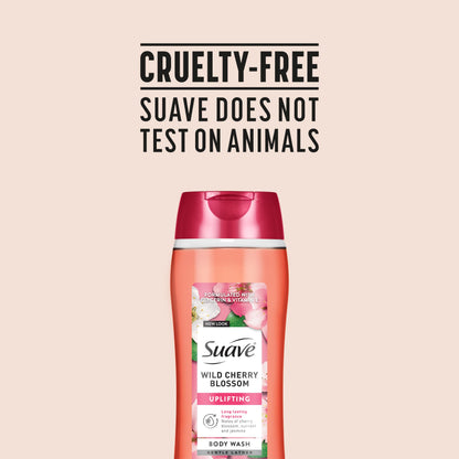 Suave Moisturizing Body Wash, with Wild Cherry Blossom and Vitamin E Extract, No Parabens, No Phtahaltes, 18 Oz Pack of 6 Suave
