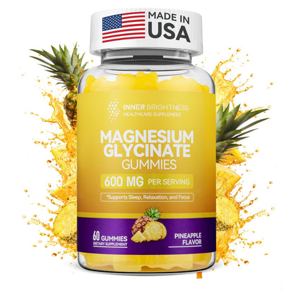 Magnesium Glycinate Gummies 600mg, Non-GMO, Gluten-Free, Magnesium Gummies for Adults & Kids, Sleep, Relaxation & Focus Inner Brightness