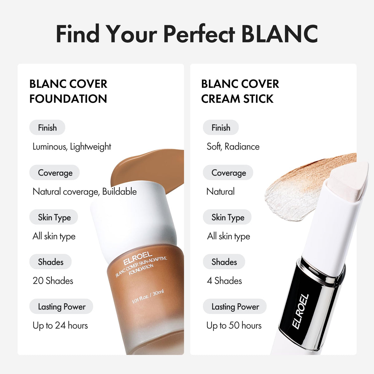 ELROEL Blanc Cover Cream Stick V White - Korean Foundation (#202 Natural) ELROEL