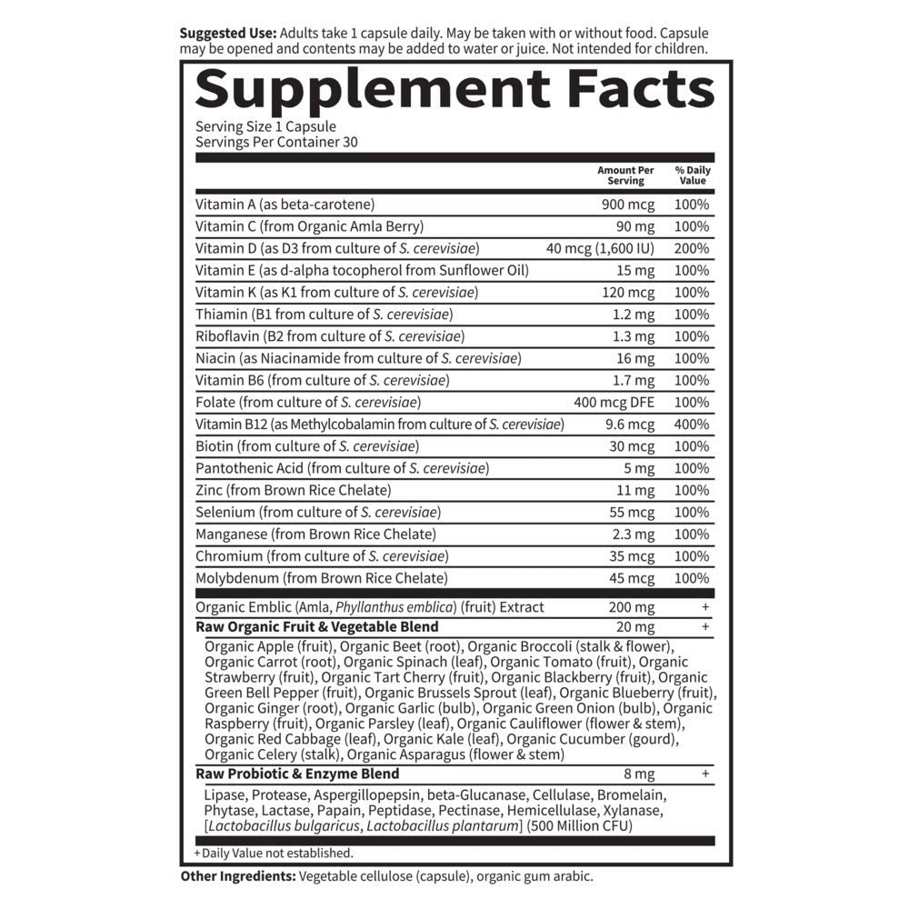 Garden of Life Vitamin Code RAW ONE for Men Once Daily Whole Food Multivitamin with Probiotics for Heart Health and Prostate Health, Non-GMO, 75 Capsules Gsupps Australia