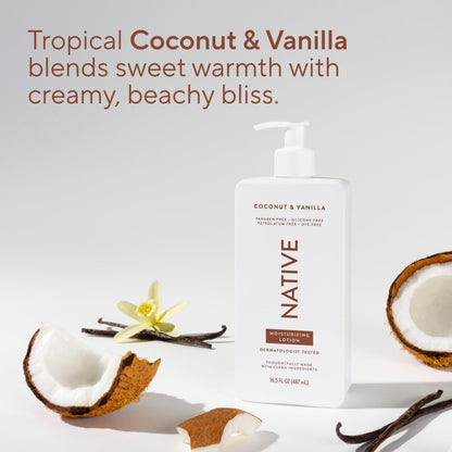 Native Body Lotion Contains Naturally Derived Plant-Based Moisturizers for Women and Men | Restores Dry Skin, Coconut & Vanilla, 16.5 fl oz Native