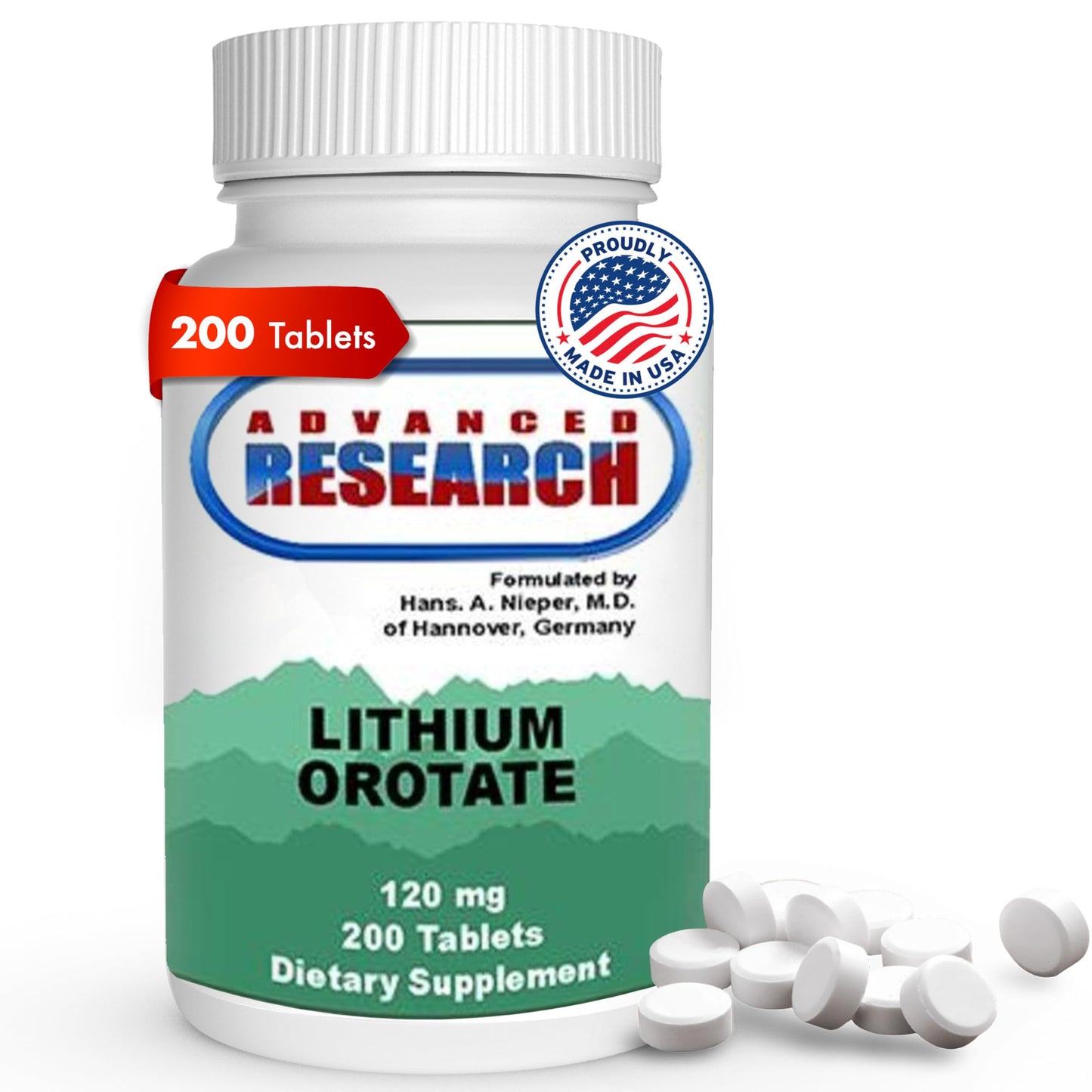 NCI Advanced Research Dr. Hans Nieper Lithium Orotate 5mg, 200 Count, Lab Tested, Non-GMO, Gluten Free, Vegan Friendly NCI Advanced Research