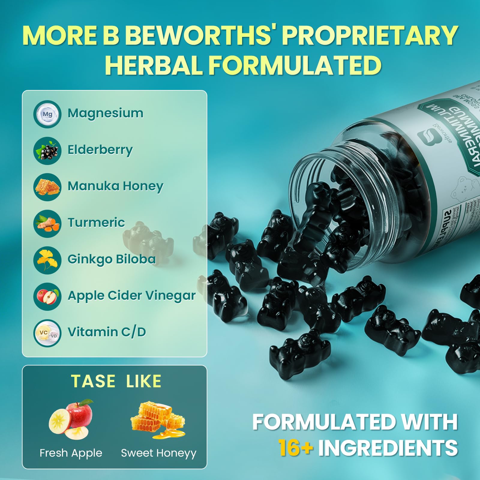Sea Moss Gummies with Ashwagandha & Chlorophyll, Immune, Digestive and Gut Detox Support, Powered by Black Seed Oil, Vitamin C, Vitamin D & Magnesium, GMO, Vegan, Apple Flavor, 60 SeaMoss Gummies B BEWORTHS buy australia supplements