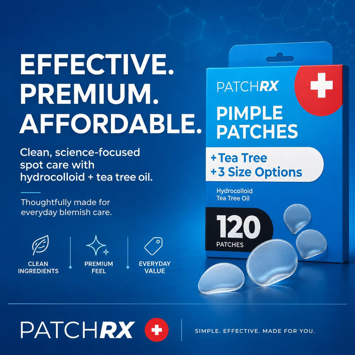 PatchRx Pimple Patches for Face (120 Patches), Hydrocolloid Acne Patches with Tea Tree Oil, Pimple Patch Pimple Stickers - Hydrocolloid Patch Acne Dots - Acne Pimple Patches For Face - Zit Patches PatchRx