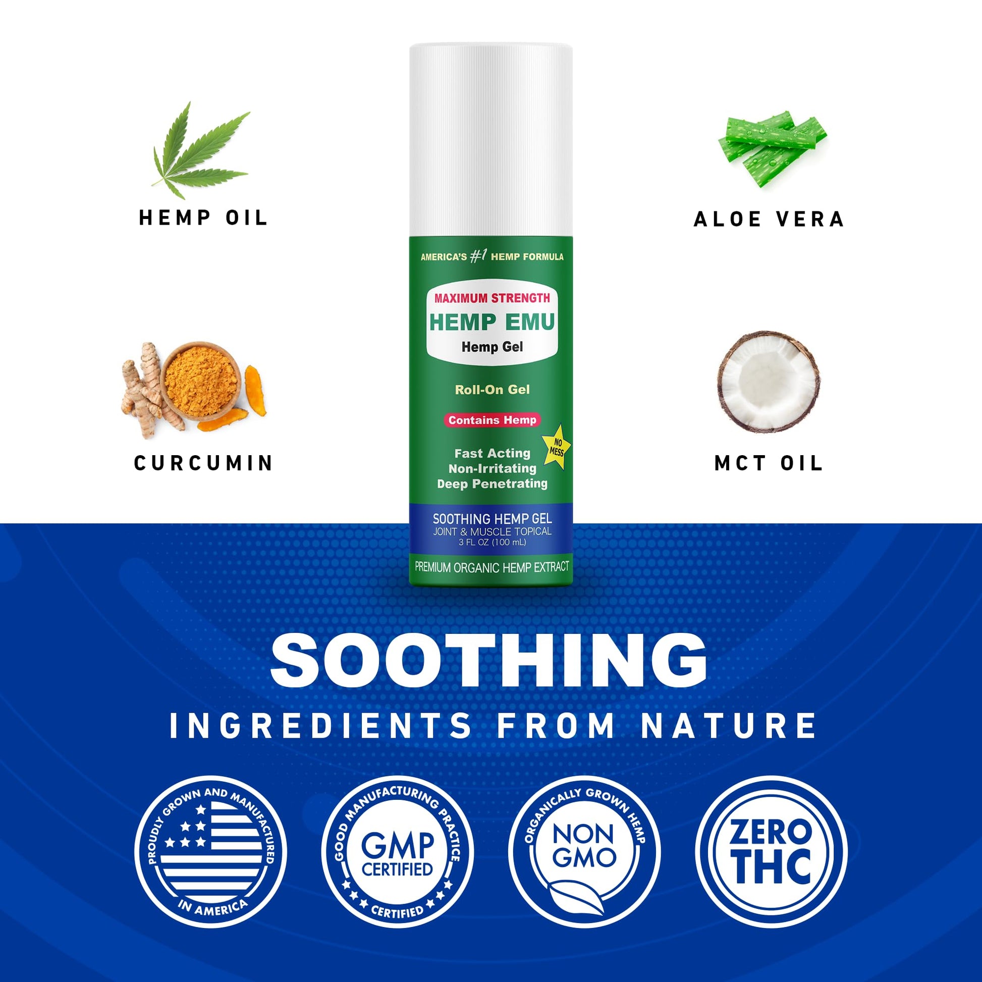 Hemp Emu - Hemp Roll On Gel - Muscle Rub for Back & Joint Discomfort - Soothing Gel with Organic Hemp Oil, Emu Oil, Menthol, Eucalyptus, Aloe Vera Hemp Emu buy australia supplements