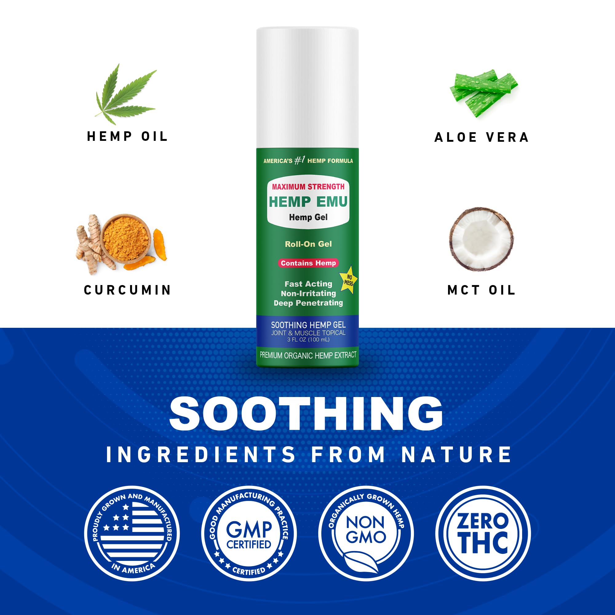 Hemp Emu - Hemp Roll On Gel - Muscle Rub for Back & Joint Discomfort - Soothing Gel with Organic Hemp Oil, Emu Oil, Menthol, Eucalyptus, Aloe Vera Hemp Emu buy australia supplements