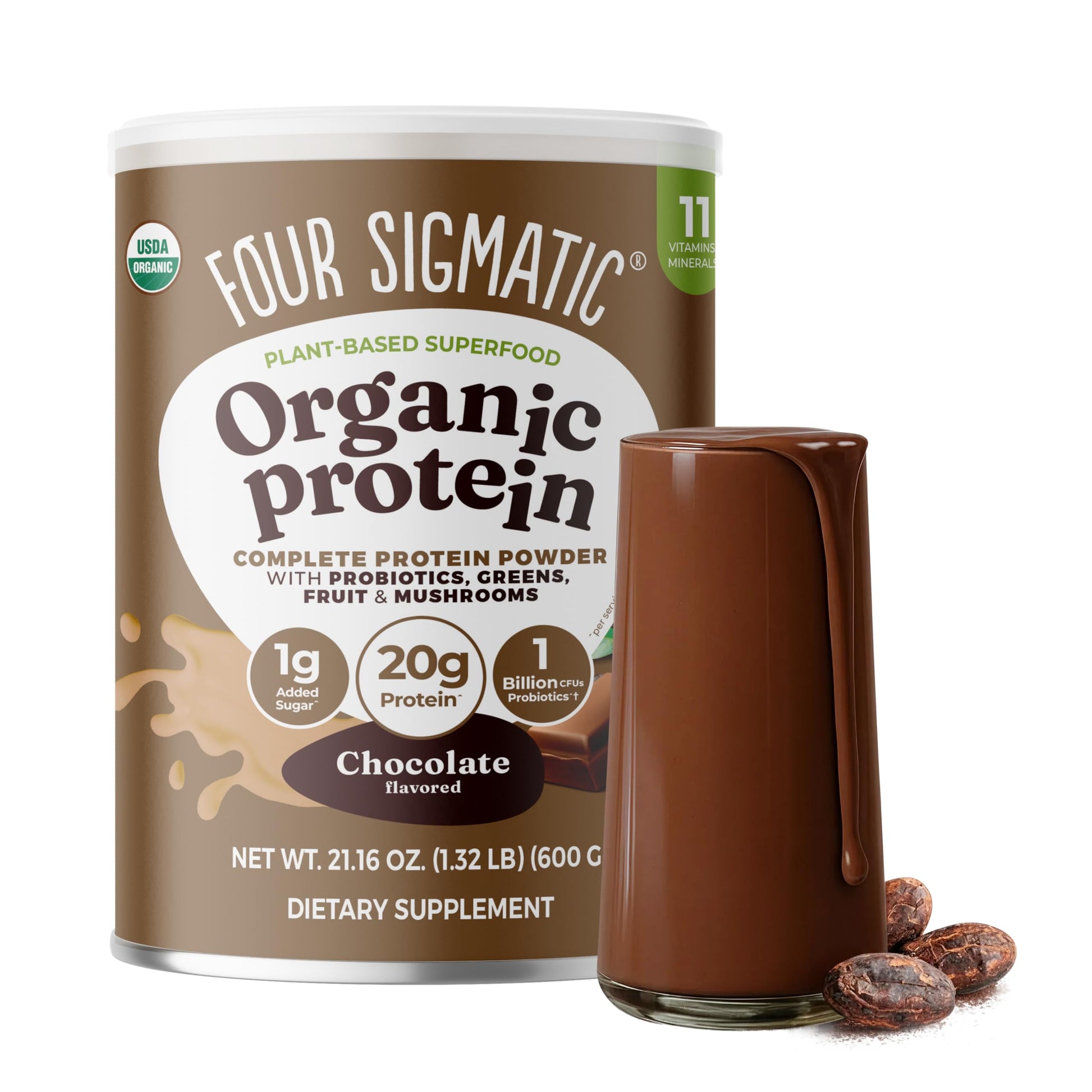 Four Sigmatic Organic Plant-Based Protein Powder | Clean Vegan Protein Elevated with Lion’s Mane, Chaga, Cordyceps and More for Brain Function and Immune Support | Creamy Cacao, 21.16 oz Four Sigmatic buy australia supplements