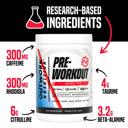Outwork Nutrition Preworkout for Men & Women - Nootropic Pre Workout Without Creatine, Pre-Workout Powder with Taurine Rhodiola Citrulline Malate Beta Alanine Caffeine (Tropical Candy)