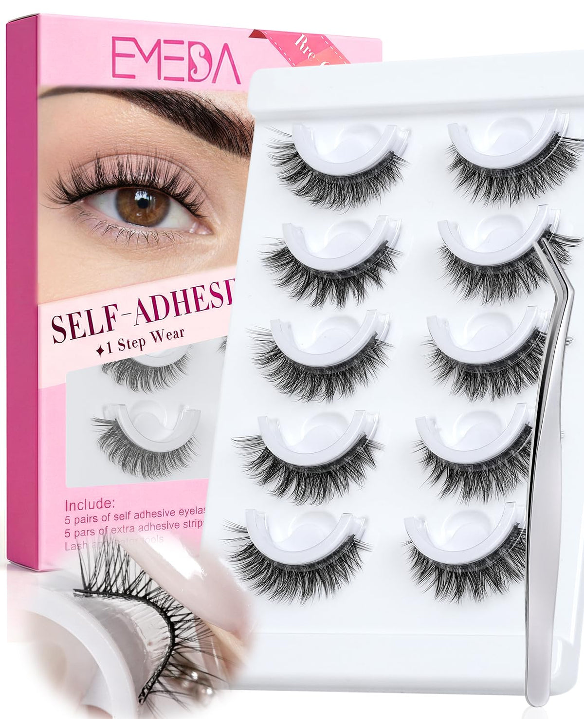 EMEDA Self Adhesive Lashes Natural Eye Pre Glued Eyelashes No Glue Needed EMEDA