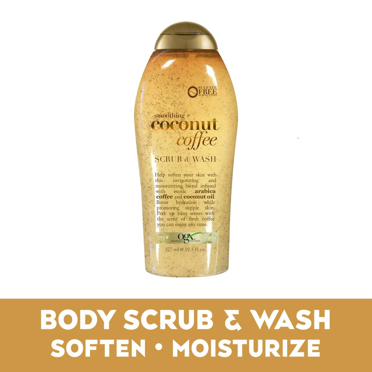 OGX Smoothing + Coconut Coffee Exfoliating Body Scrub with Arabica Coffee & Coconut Oil, Moisturizing Body Wash for Dry Skin, Paraben-Free with Sulfate-Free Surfactants, 19.5 Fl Oz, 2 Pack OGX