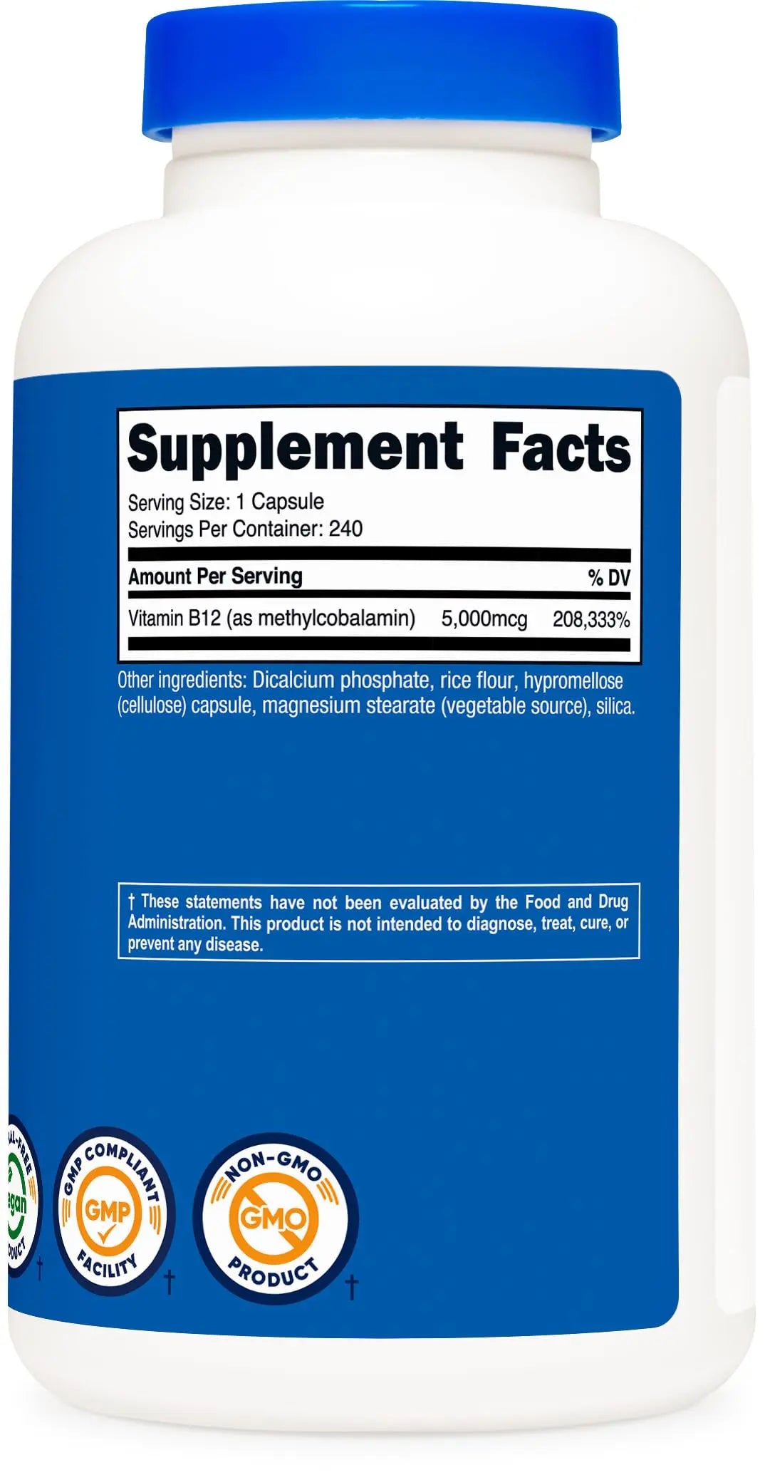 Nutricost Vitamin B12 (Methylcobalamin) 5000mcg, 240 Capsules - Vegetarian Caps, Non-GMO, Gluten Free B12 Supplement Nutricost