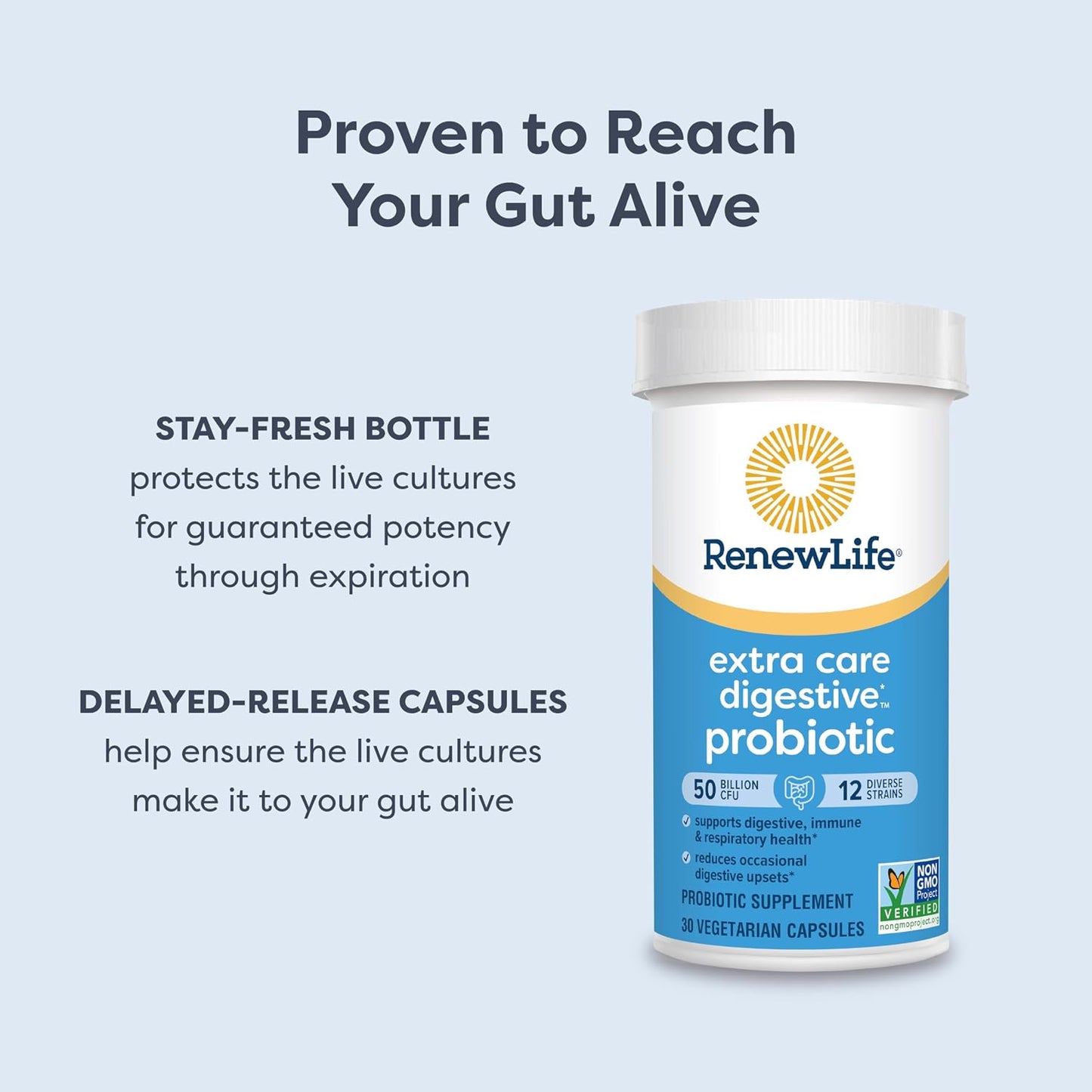 Renew Life Extra Care Digestive Probiotic Capsules, 50 Billion CFU Guaranteed, Daily Supplement Supports Immune, Digestive, Respiratory Health(1), L. Rhamnosus GG, Dairy, Soy and Gluten-Free, 90 Count | 90 Vegetarian Capsules | Supports Digestive, Immune Gsupps Australia